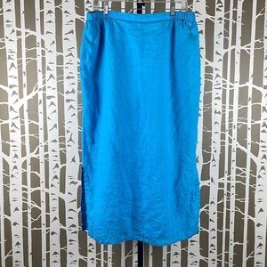 IVY 100% Linen Maxi Skirt Side Split w Pockets Turquoise XL